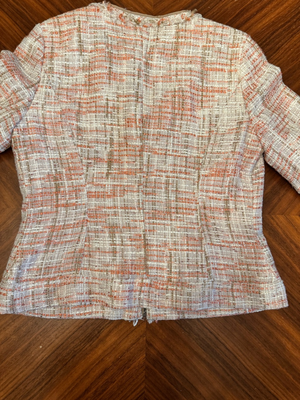 Cynthia Rowley Coral Cream Tweed Bouclé Fringe Zip Jacket Blazer - Picture 8 of 15